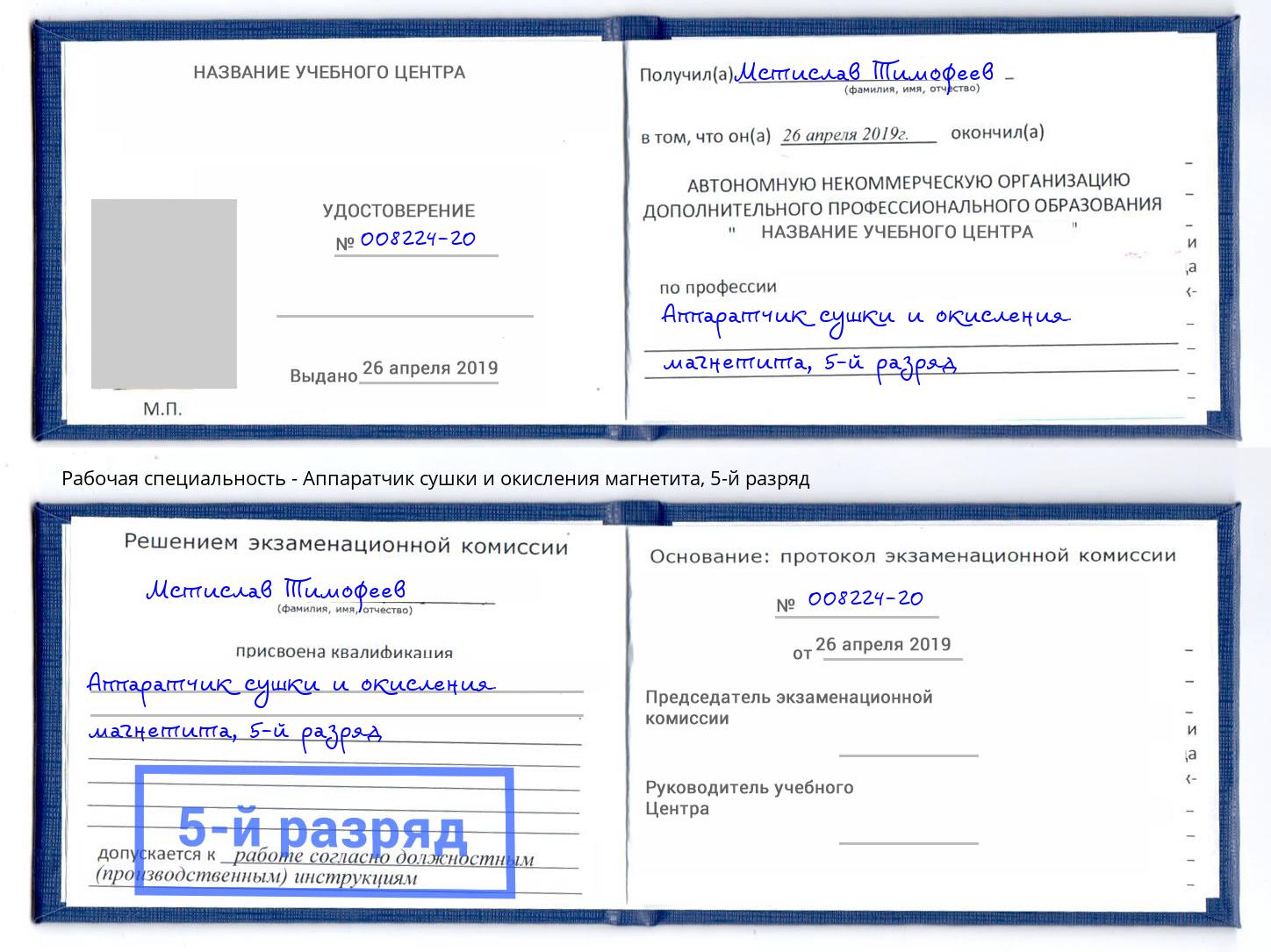 корочка 5-й разряд Аппаратчик сушки и окисления магнетита Нефтекамск