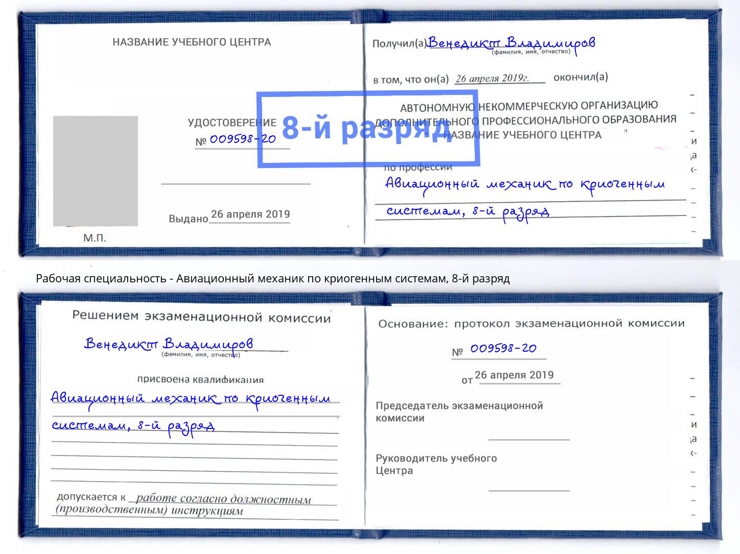 корочка 8-й разряд Авиационный механик по криогенным системам Нефтекамск